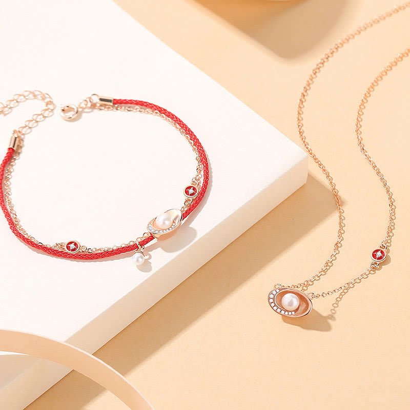 Buddha Stones925スターリングシルバー パールインゴット 銅貨 ヒーリングネックレスペンダント レッドロープブレスレットセット - 2個(ネックレス&ブレスレット) - image 0