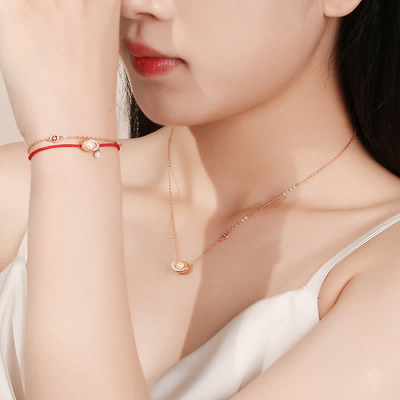 Buddha Stones925スターリングシルバー パールインゴット 銅貨 ヒーリングネックレスペンダント レッドロープブレスレットセット - image 1