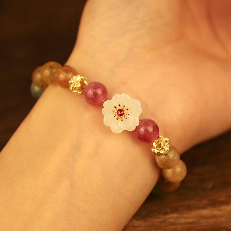 Buddha Stonesカラフルトルマリン 翡翠 花 ラブブレスレット