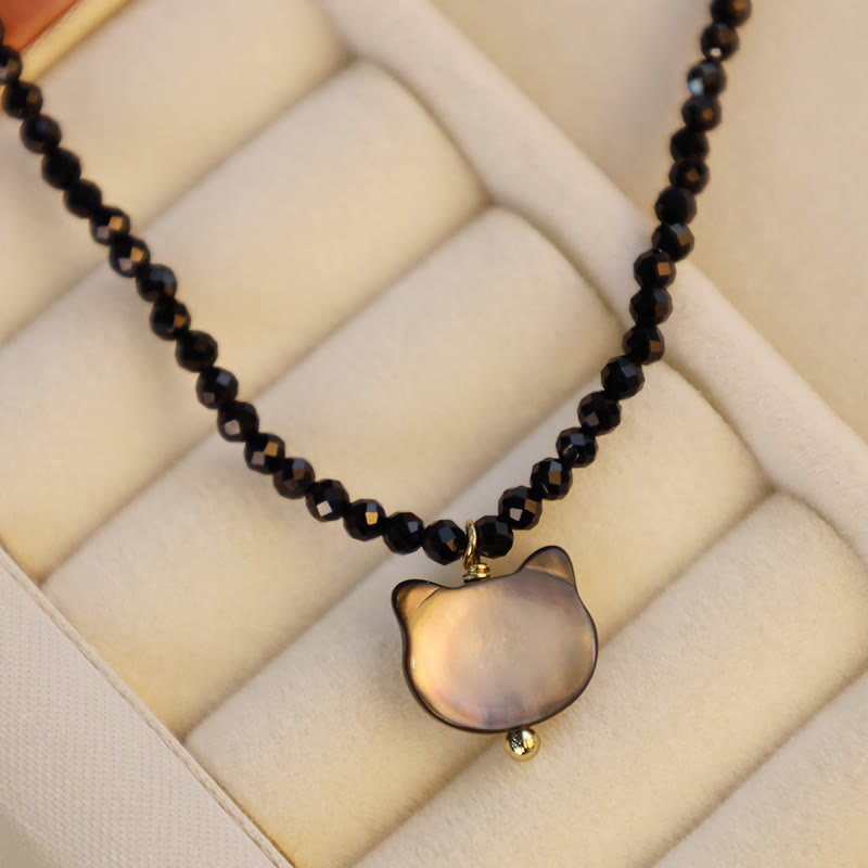 Buddha Stonesブラックスピネル キュートキャット チョーカーネックレス - image 1