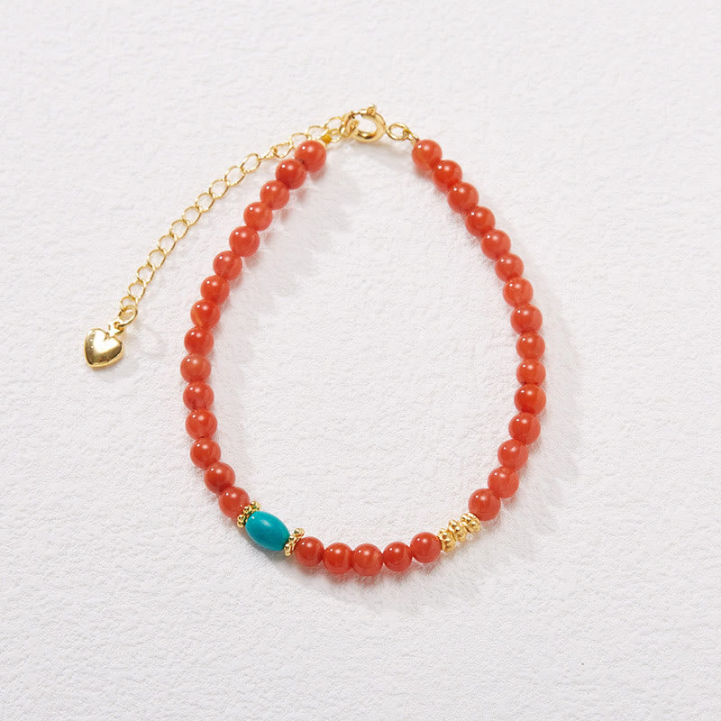 Buddha Stones 925スターリングシルバーメッキゴールド天然レッドアゲートターコイズコンフィデンスブレスレットネックレスペンダントリングセット