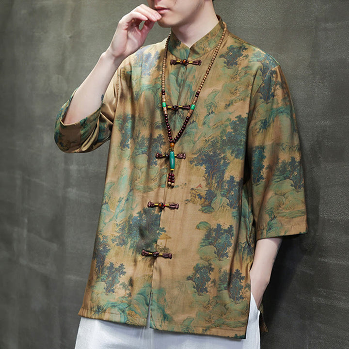 Buddha Stones風景中国龍柄中国七分袖シャツメンズTシャツ - image 4