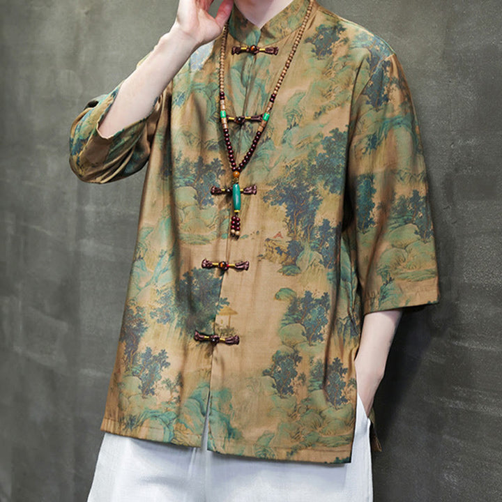 Buddha Stones風景中国龍柄中国七分袖シャツメンズTシャツ - image 1