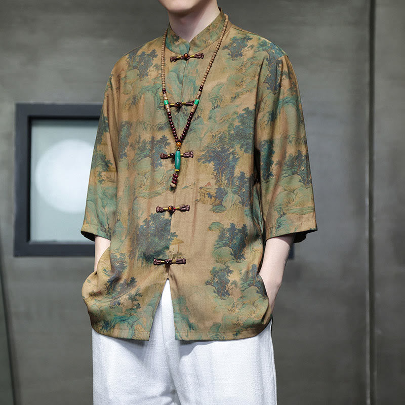 Buddha Stones風景中国龍柄中国七分袖シャツメンズTシャツ - image 8