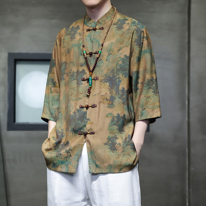 Buddha Stones風景中国龍柄中国七分袖シャツメンズTシャツ - image 8