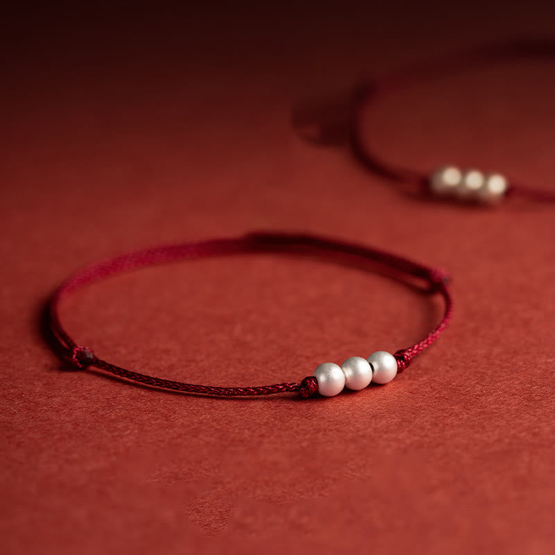 Buddha Stones925 スターリングシルバー 3ビーズ プロテクションストリングブレスレット アンクレット - image 4