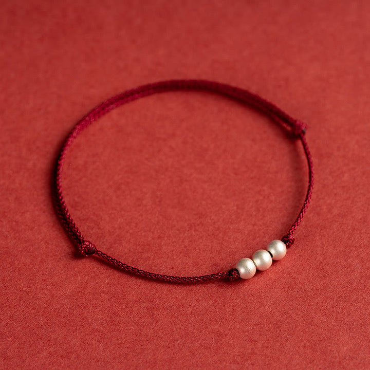 Buddha Stones925 スターリングシルバー 3ビーズ プロテクションストリングブレスレット アンクレット - image 2