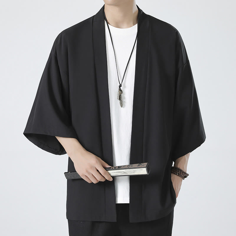Buddha Stones無地オープンフロントジャケット メンズ着物 - ブラック（ジャケットのみ） - US/UK/AU46、 EU56 (5XL) - image 0