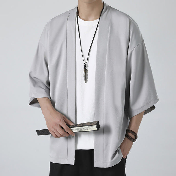 Buddha Stones無地オープンフロントジャケット メンズ着物 - グレー（ジャケットのみ） - US/UK/AU46、 EU56 (5XL) - image 12