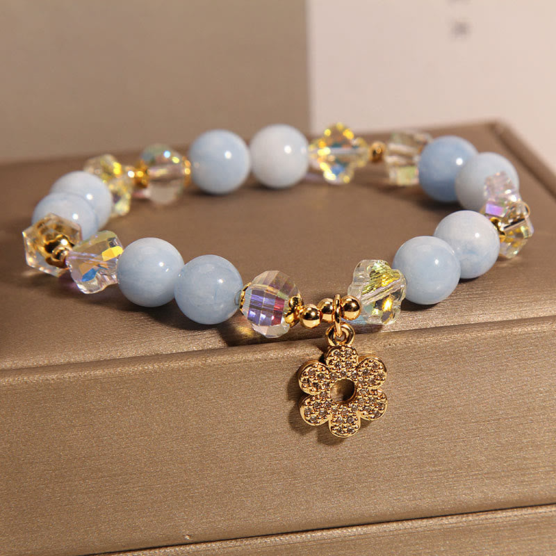 Buddha Stones天然アクアマリンフラワーヒーリングクリスタルブレスレット
