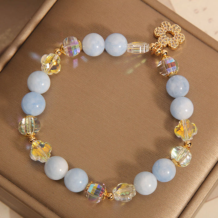 Buddha Stones天然アクアマリンフラワーヒーリングクリスタルブレスレット