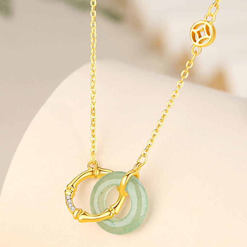 Buddha Stones925スターリングシルバー 天然グリーンアベンチュリン平和のお守りチャーム竹コイン 繁栄のネックレスペンダント - image 1