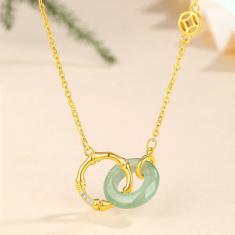 Buddha Stones925スターリングシルバー 天然グリーンアベンチュリン 平和バックル 竹コイン 繁栄のネックレスペンダント