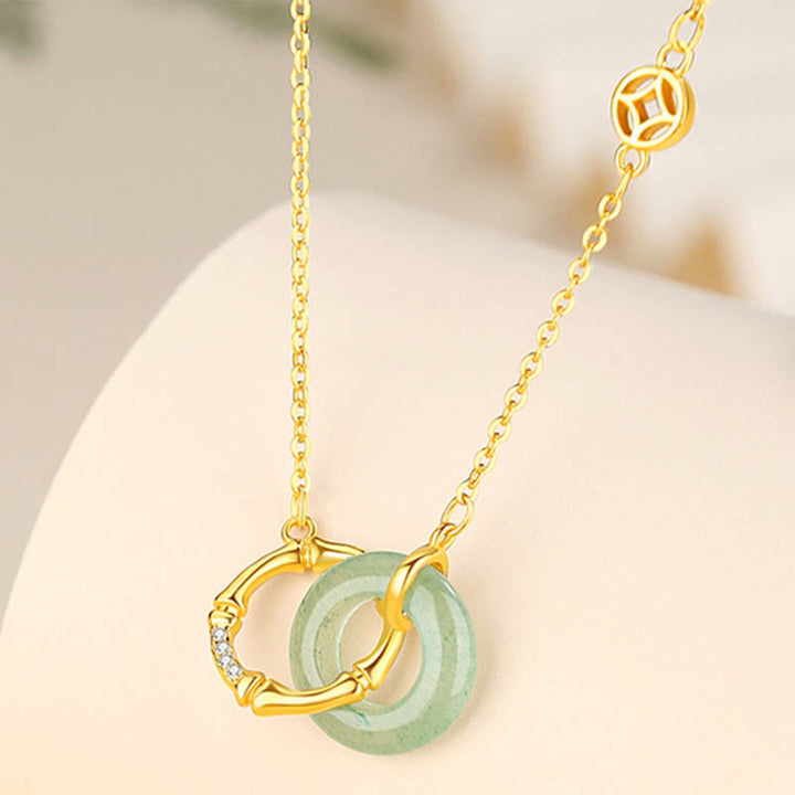 Buddha Stones925スターリングシルバー 天然グリーンアベンチュリン平和のお守りチャーム竹コイン 繁栄のネックレスペンダント - image 1