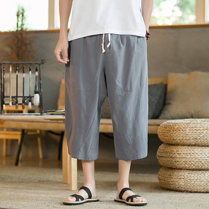 Buddha Stones無地 ミドル丈 メンズ ワイドレッグパンツ ポケット付き - image 26