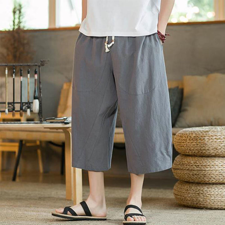 Buddha Stones無地 ミドル丈 メンズ ワイドレッグパンツ ポケット付き - image 28