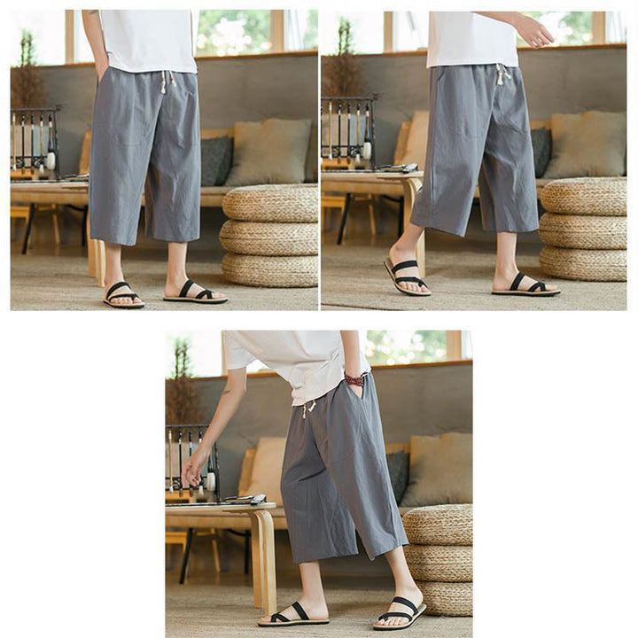 Buddha Stones無地 ミドル丈 メンズ ワイドレッグパンツ ポケット付き - image 32