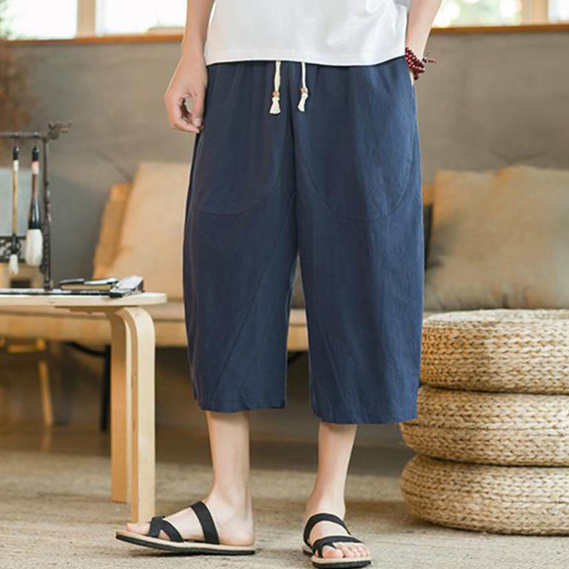 Buddha Stones無地 ミドル丈 メンズ ワイドレッグパンツ ポケット付き - image 13