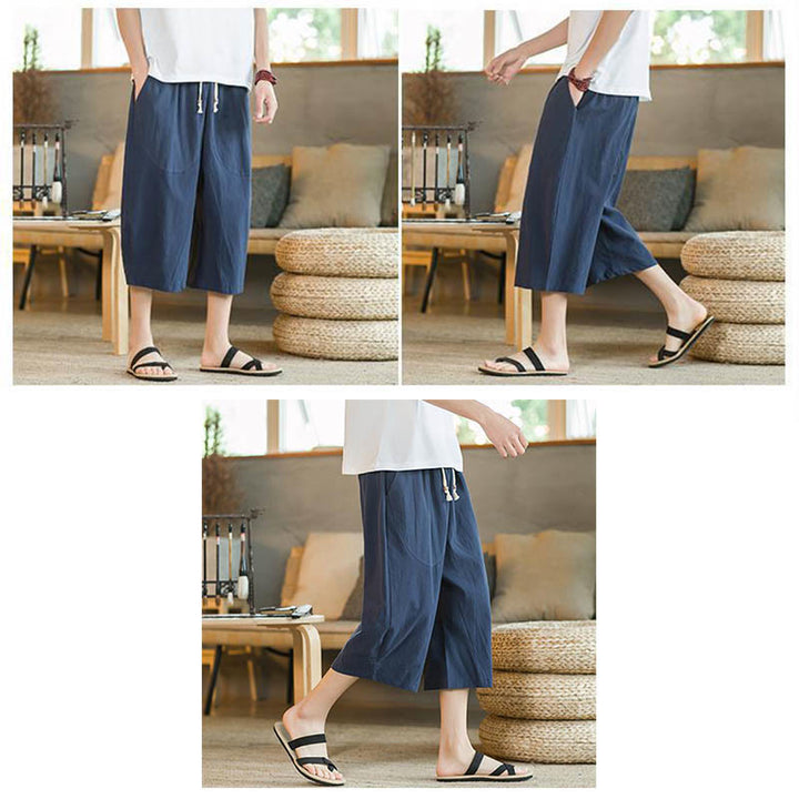 Buddha Stones無地 ミドル丈 メンズ ワイドレッグパンツ ポケット付き - image 15