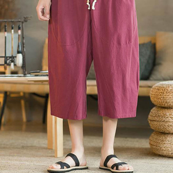 Buddha Stones無地 ミドル丈 メンズ ワイドレッグパンツ ポケット付き - image 20