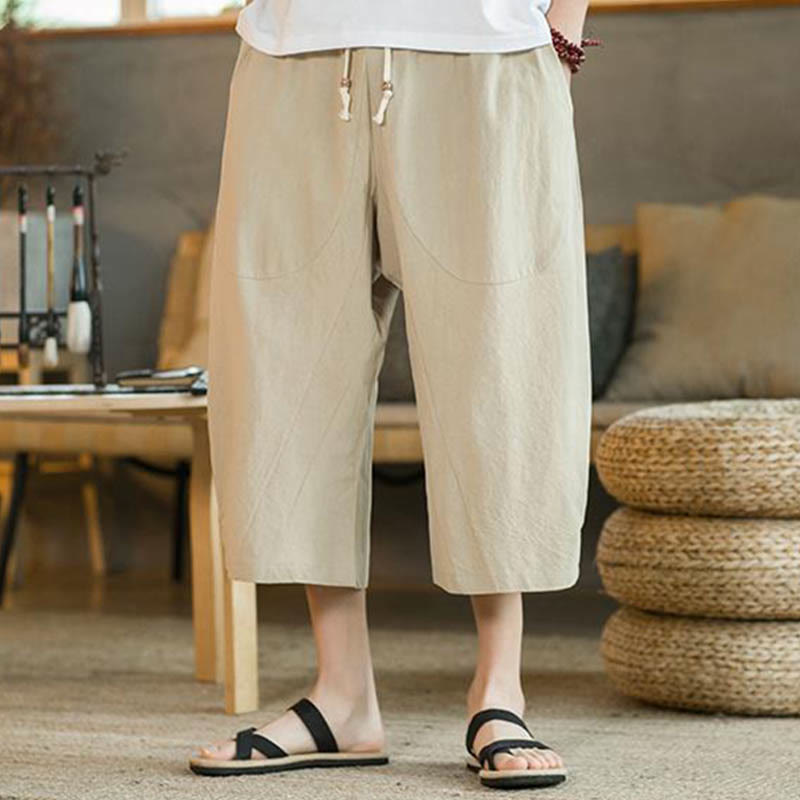 Buddha Stones無地 ミドル丈 メンズ ワイドレッグパンツ ポケット付き - image 3