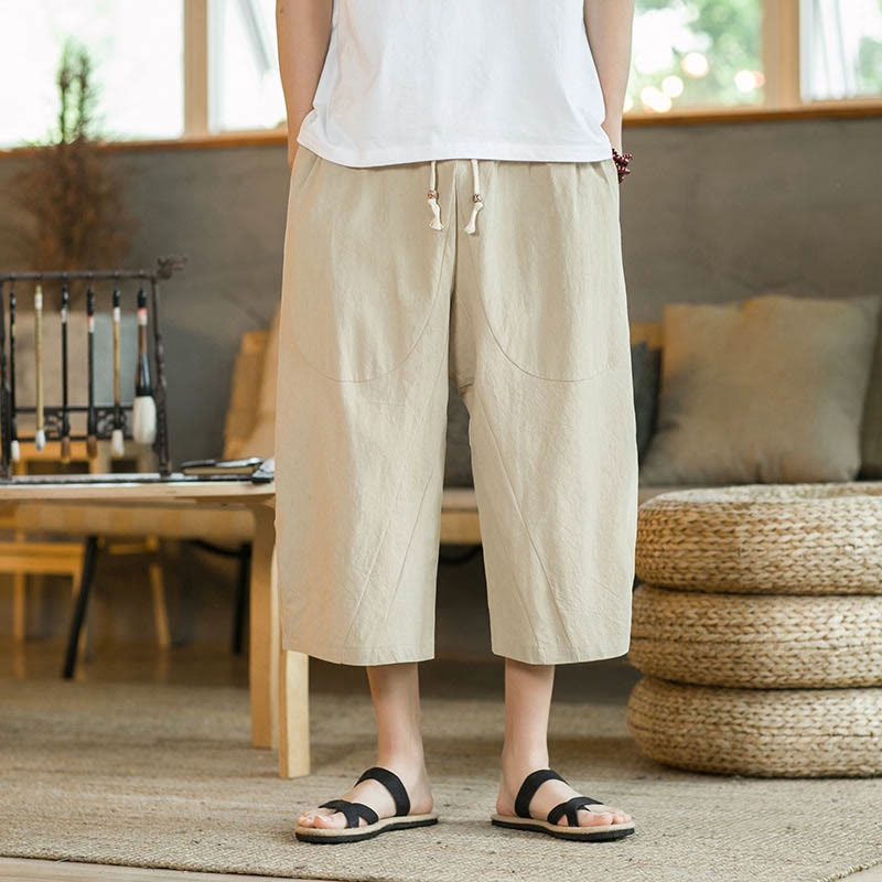 Buddha Stones無地 ミドル丈 メンズ ワイドレッグパンツ ポケット付き - image 4