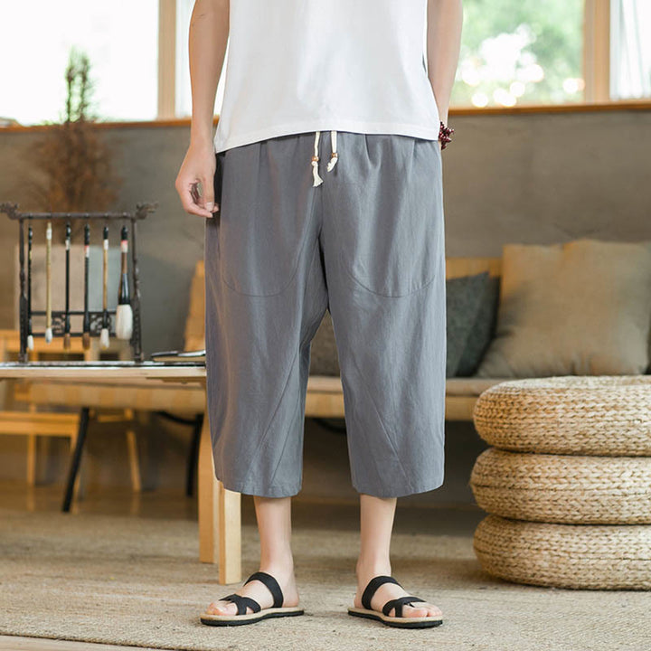 Buddha Stones無地 ミドル丈 メンズ ワイドレッグパンツ ポケット付き - image 30
