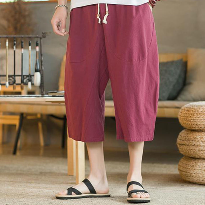 Buddha Stones無地 ミドル丈 メンズ ワイドレッグパンツ ポケット付き - image 17
