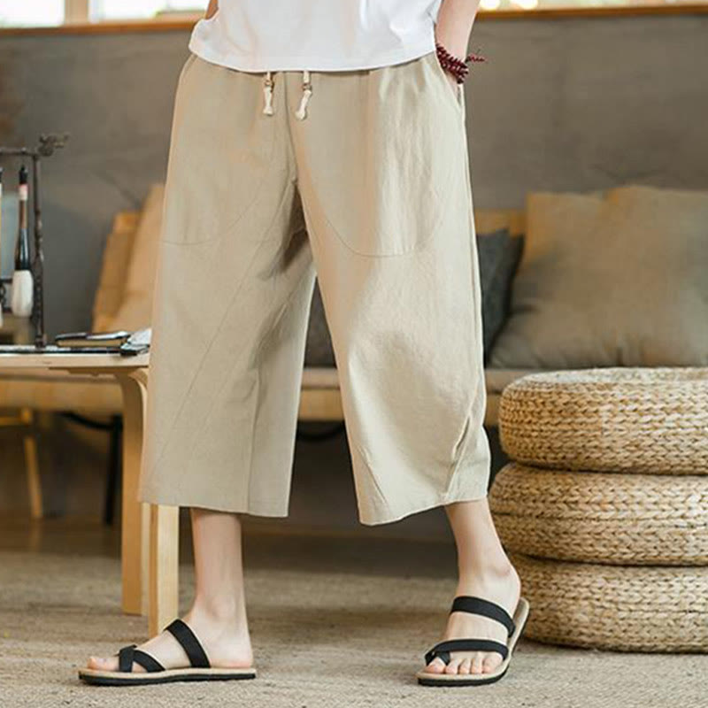 Buddha Stones無地 ミドル丈 メンズ ワイドレッグパンツ ポケット付き - image 7