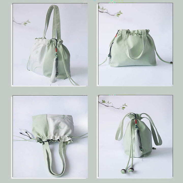 Buddha Stones刺繍草花桜キャンバストートクロスボディバッグショルダーバッグハンドバッグ - image 5