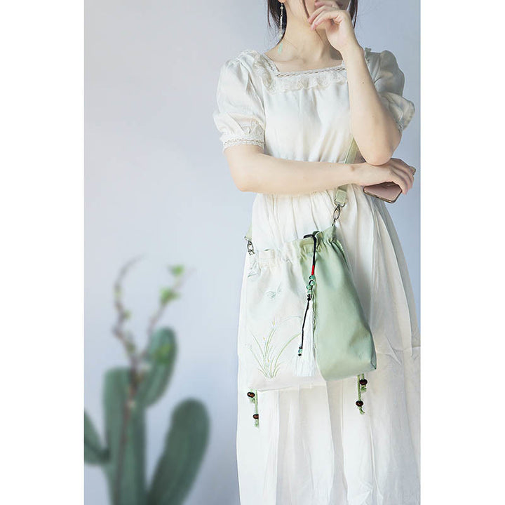 Buddha Stones刺繍草花桜キャンバストートクロスボディバッグショルダーバッグハンドバッグ - image 1