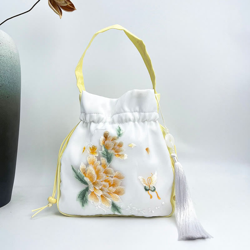 Buddha Stones蘇州刺繍ウサギ蓮花牡丹モクレンシルクトートクロスボディバッグショルダーバッグハンドバッグ