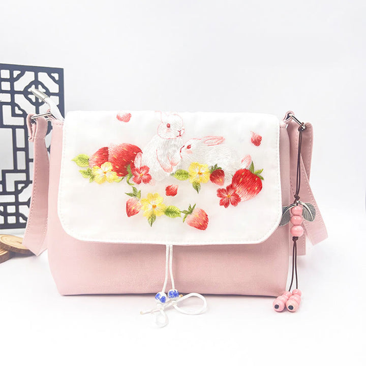 Buddha Stones刺繍の椿の花、クチナシ、桜の花、クロスボディバッグ、ショルダーバッグ、携帯バッグ
