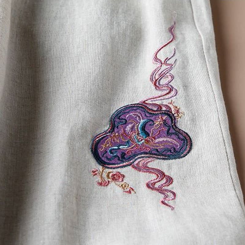 Buddha Stonesレディース カジュアル ルーズ コットンリネン 刺繍 ワイドレッグパンツ ポケット付き - image 6