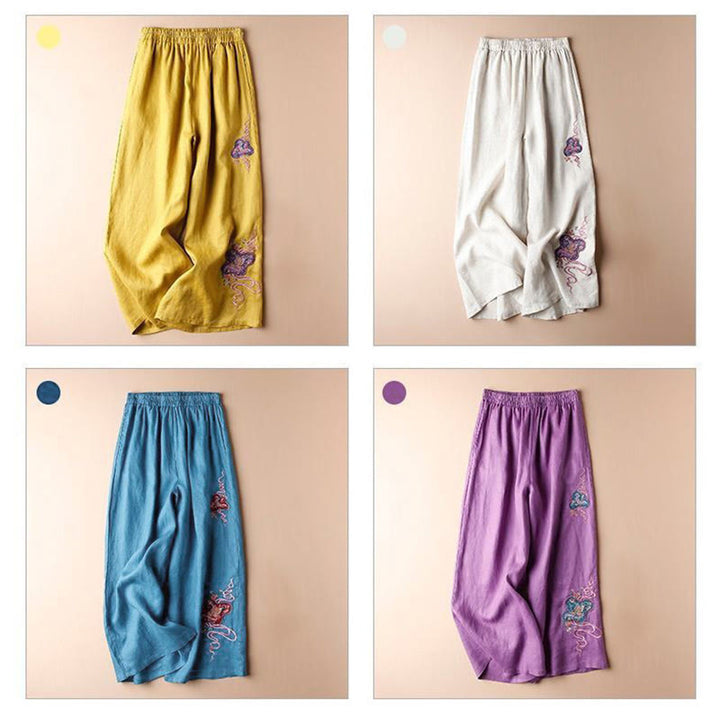 Buddha Stonesレディース カジュアル ルーズ コットンリネン 刺繍 ワイドレッグパンツ ポケット付き - image 12