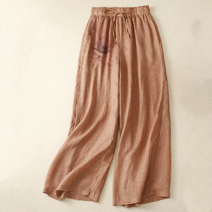 Buddha Stonesフローラルプリント ハイウエスト コットンリネン ドローストリング ワイドレッグパンツ ポケット付き - オレンジ - US12、 UK/AU16、 EU44 (2XL) - image 13