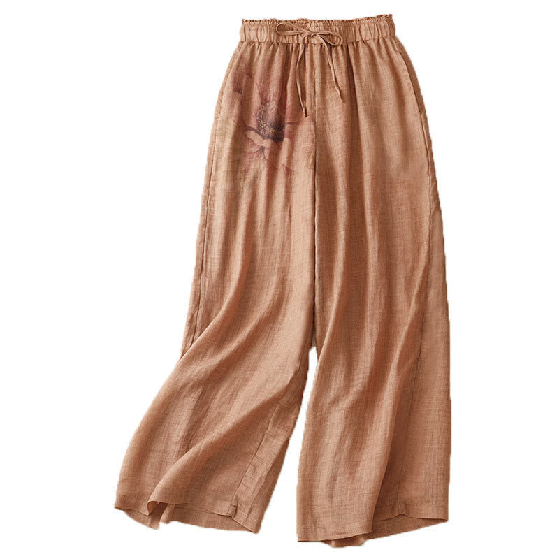 Buddha Stonesフローラルプリント ハイウエスト コットンリネン ドローストリング ワイドレッグパンツ ポケット付き - image 21