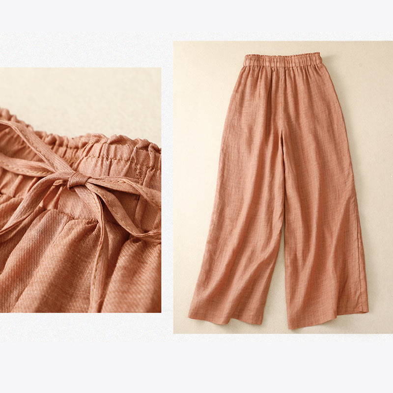 Buddha Stonesフローラルプリント ハイウエスト コットンリネン ドローストリング ワイドレッグパンツ ポケット付き - image 20