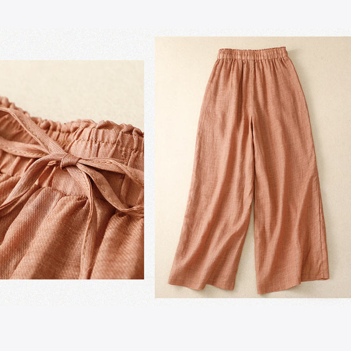 Buddha Stonesフローラルプリント ハイウエスト コットンリネン ドローストリング ワイドレッグパンツ ポケット付き - image 20