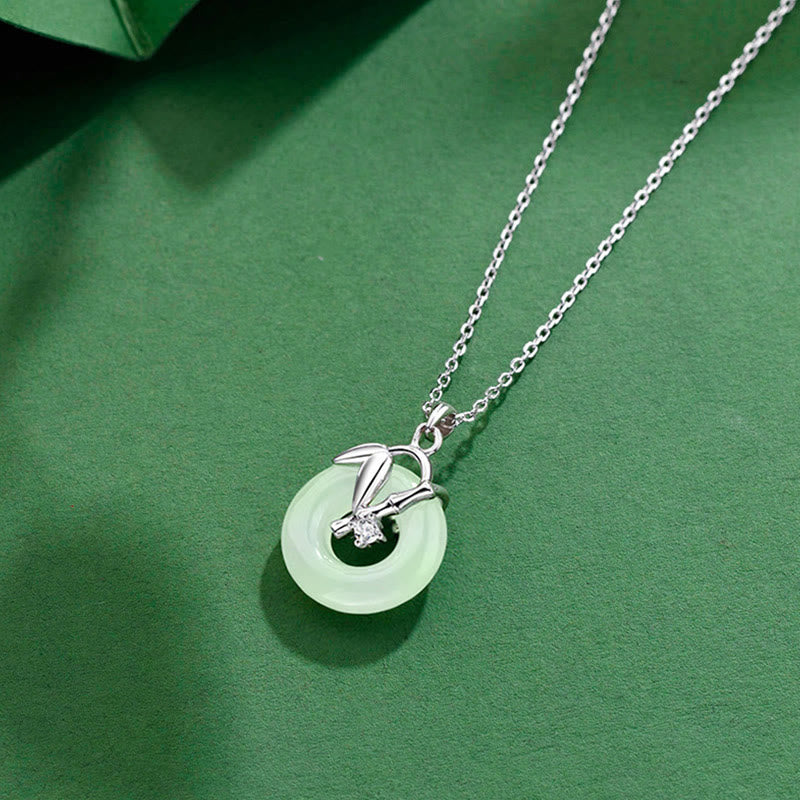 Buddha Stones925 スターリングシルバー 和田翡翠 竹の葉平和のお守りチャーム繁栄のネックレスペンダント - image 1