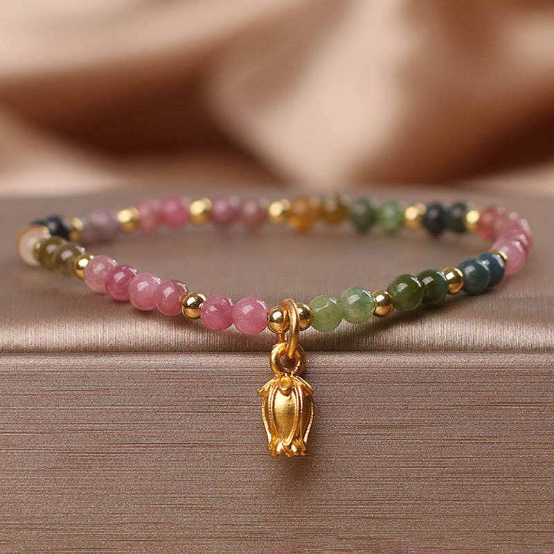 Buddha Stonesカラフルなトルマリンの花 ポジティブブレスレット