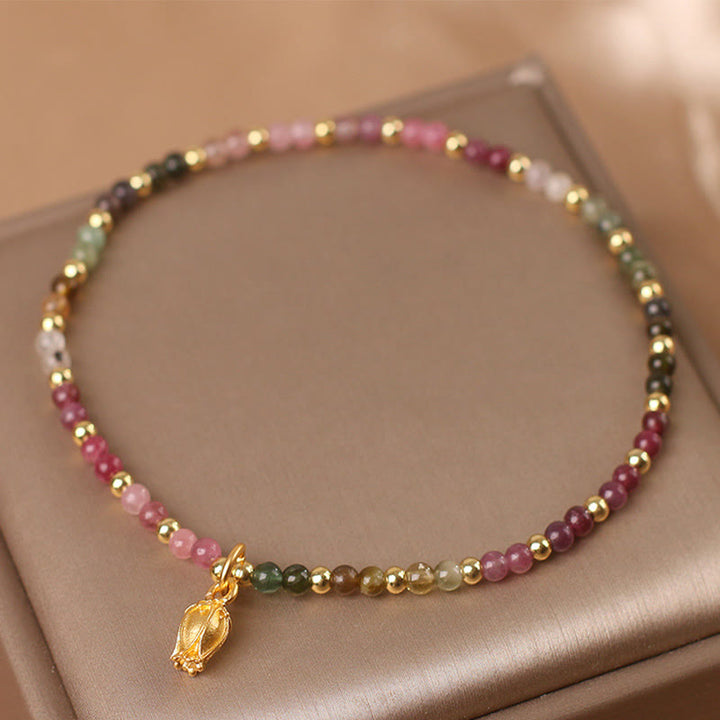 Buddha Stonesカラフルなトルマリンの花 ポジティブブレスレット