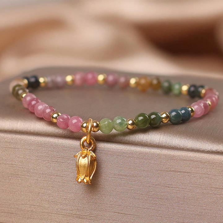 Buddha Stonesカラフルなトルマリンの花 ポジティブブレスレット