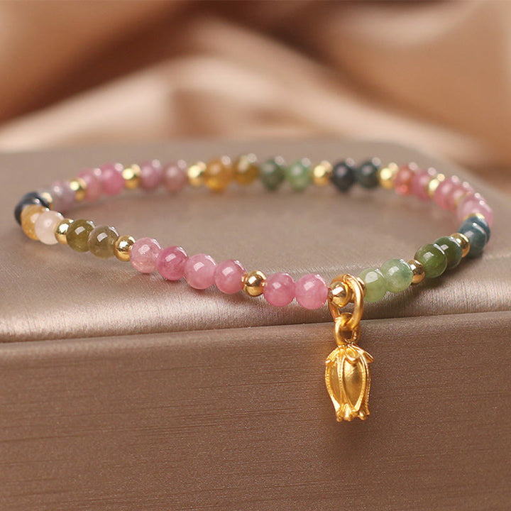 Buddha Stonesカラフルなトルマリンの花 ポジティブブレスレット