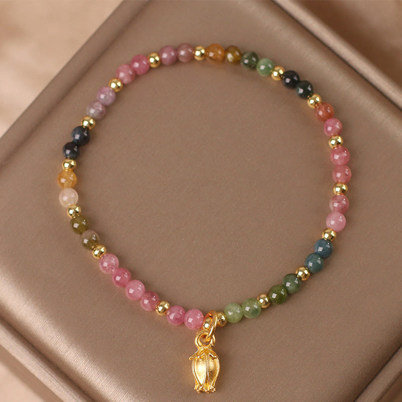 Buddha Stonesカラフルなトルマリンの花 ポジティブブレスレット