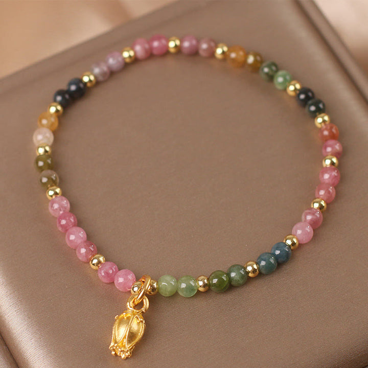 Buddha Stonesカラフルなトルマリンの花 ポジティブブレスレット