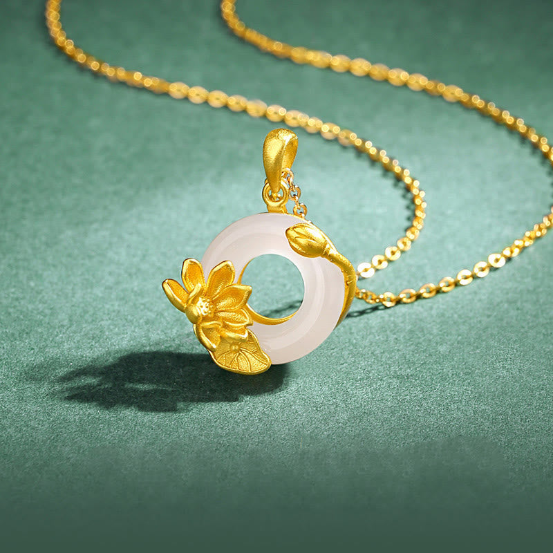 Buddha Stones天然ホワイトカルセドニー平和のお守りチャームロータスペンダント S925 スターリングシルバーネックレス - カルセドニー（ポジティブ♥ハーモニー） - image 0