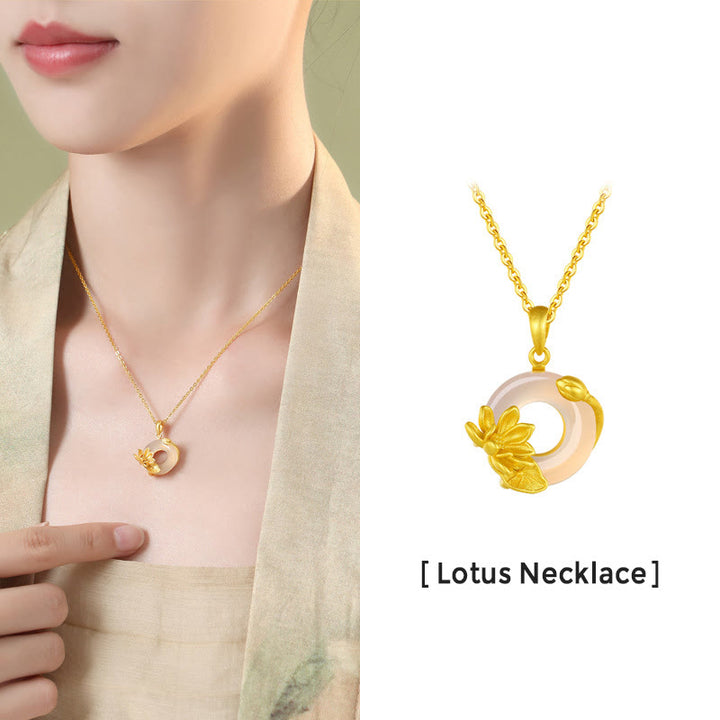 Buddha Stones天然ホワイトカルセドニー平和のお守りチャームロータスペンダント S925 スターリングシルバーネックレス - image 5