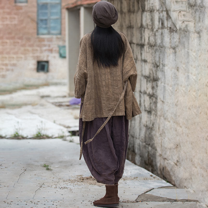 Buddha Stonesのタイダイ染めレースアップデザインコート、禅瞑想オープンフロントトップジャケット - image 9