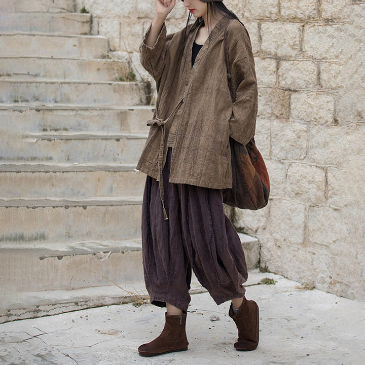 Buddha Stonesのタイダイ染めレースアップデザインコート、禅瞑想オープンフロントトップジャケット - image 7